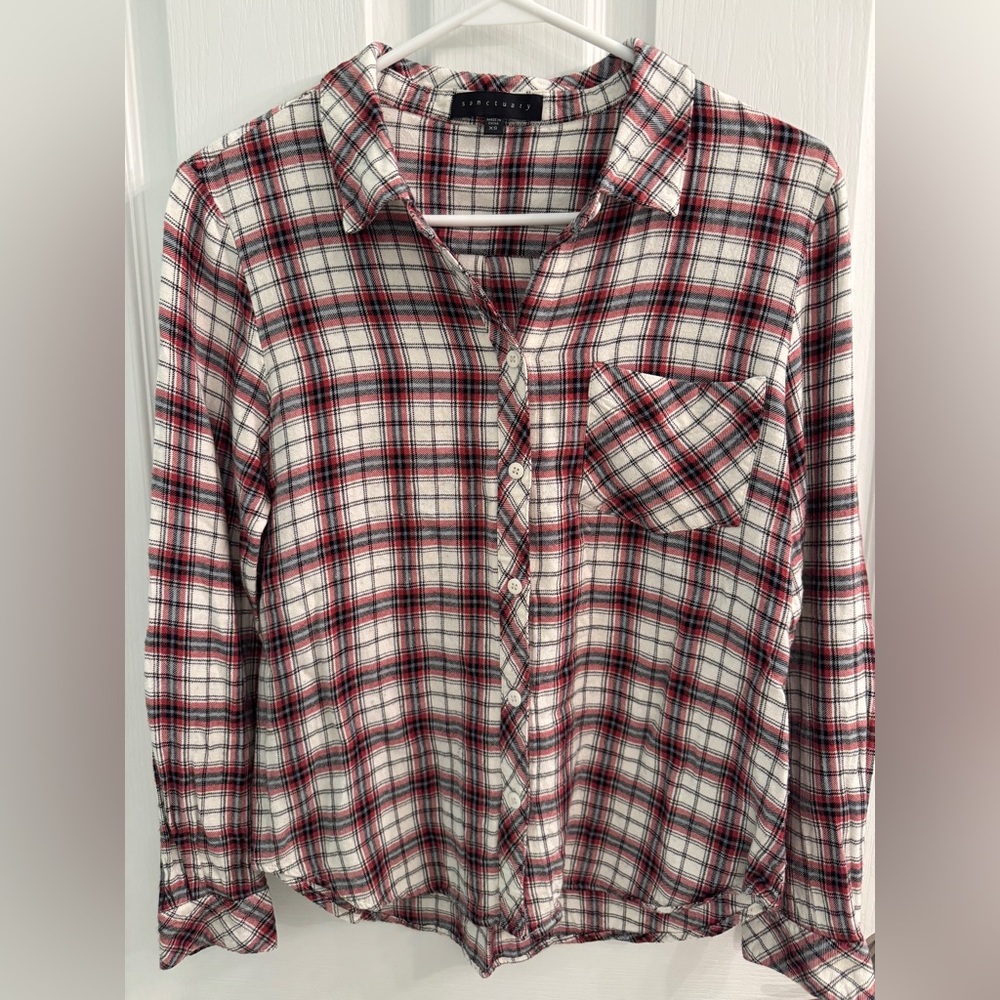 Sanctuary Red and White Plaid Flannel Shirt